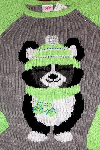 Girls JUSTICE Sweater Dog Green Gray Critter Sequin Metallic Bling Size 5 or 14 - Picture 12 of 16