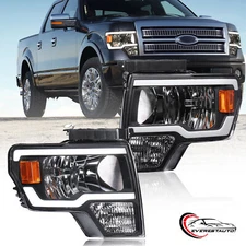 Pair Black LED DRL Headlights Assembly For 2009-2014 Ford F-150 Front Lamp