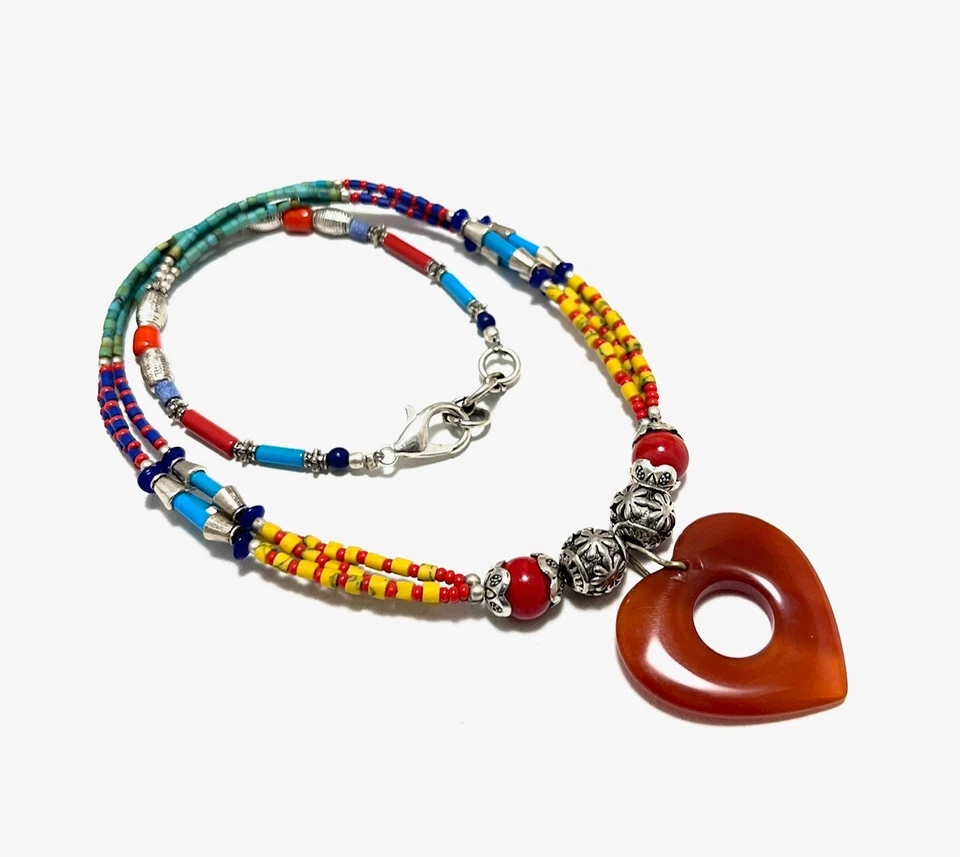 Carnelian, Coral, Amber Gemstone Tibetan 925 Sterling Silver Necklace Jewelry 18 - Изображение 2 из 4