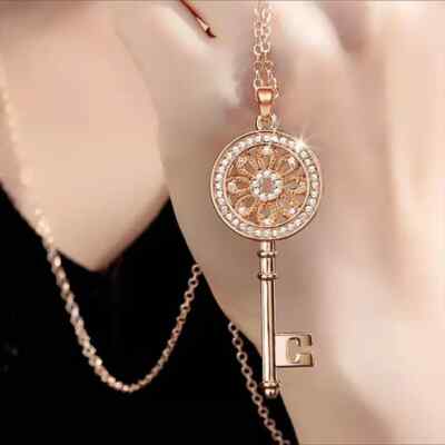 1Ct Round Certified Moissanite Key Women's Pendant 14K Yellow Gold Plated Silver
