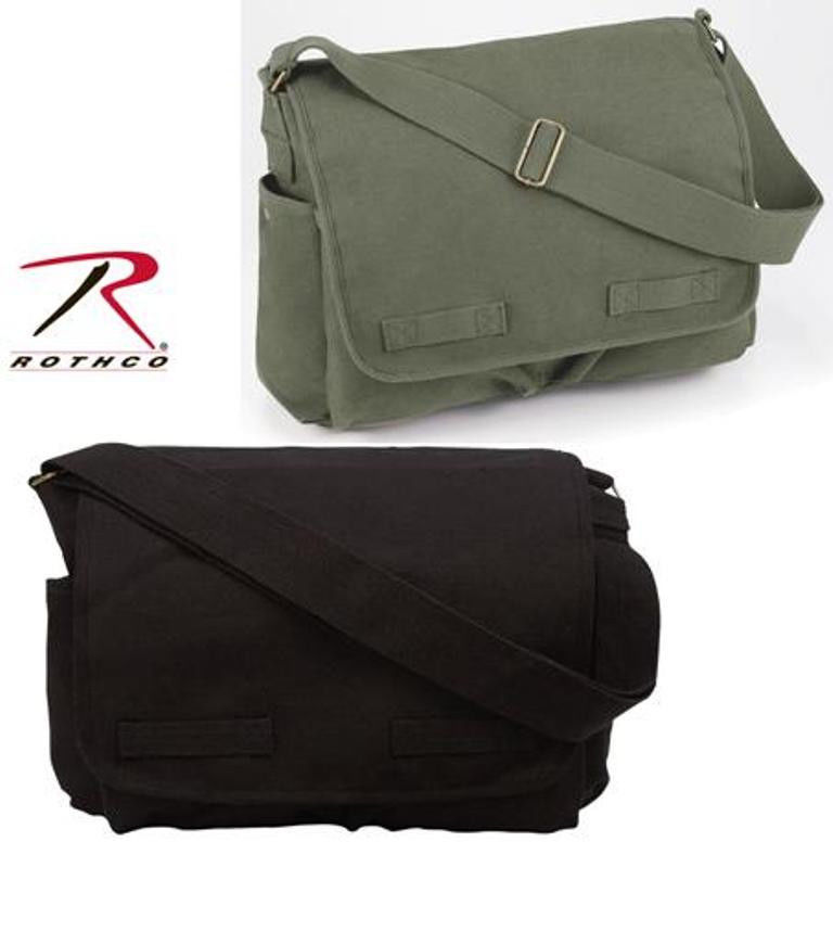Rothco Vintage Classic Messenger Bag - Choose Black or Olive Drab, #9118, #9148
