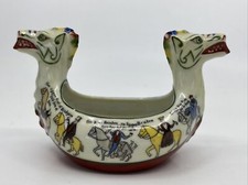 Vtg. Porsgrund Norge Two Headed Dragon Porcelain Bowl Viking Ship Hand Painted