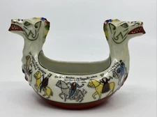 Vtg. Porsgrund Norge Two Headed Dragon Porcelain Bowl Viking Ship Hand Painted