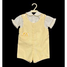 Vintage 1970's ANNETTE ELANE Little Boy Yellow Romper With Ducks Sz 4T