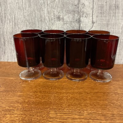 Cavalier RUBY RED Wine Glass Clear Stem Cristal  d Arques-Durand 6oz (8)