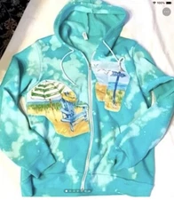 Tie dyed up cycled wearable art zipper hoodie beach motif size XL