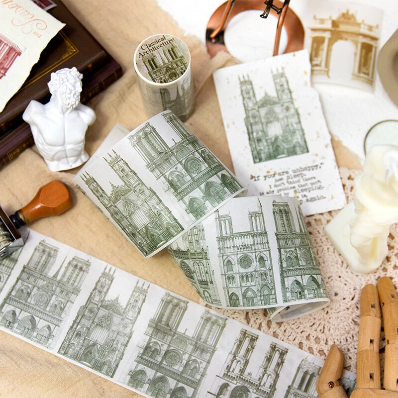 Adhesivo de arquitectura gótica Washi Tape diarios diario tarjeta pegatinas decorativas Foto 3 de 4