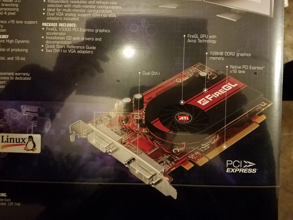 ATI FireGL V3300 x16 PCIE 128MB GDDR2 Dual DVI Workstation Video Card 100-505135 - Image 3 of 4