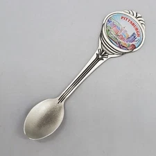 Pittsburgh Pennsylvania Souvenir Spoon Pewter? Cityscape 4.25" Long VGUC