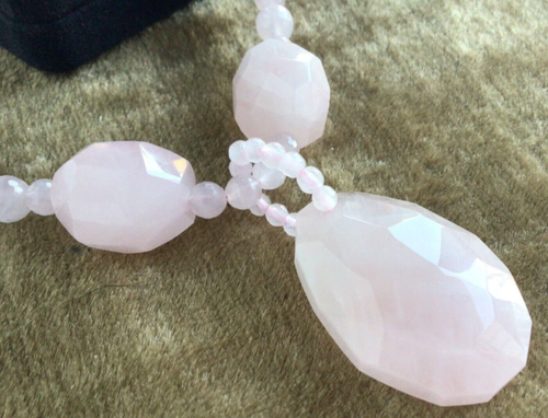 Beautiful Vintage Faceted Rose Quartz Beaded Drop Necklace 18” 14k GF Clasp - Picture 3 of 8