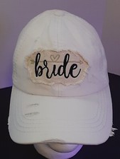 C.C Bride Hat Women's Distressed Embroidered Bride Baseball White Cap