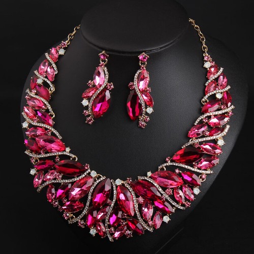 Crystal Jewelry Set Statement Necklace Earring Choker Bibs Women Bridal Wedding - Picture 159 of 174