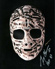 Boston BRUINS Gerry CHEEVERS 30 MASK signed w/ GOLD STITCHES 8X10 Holo COA