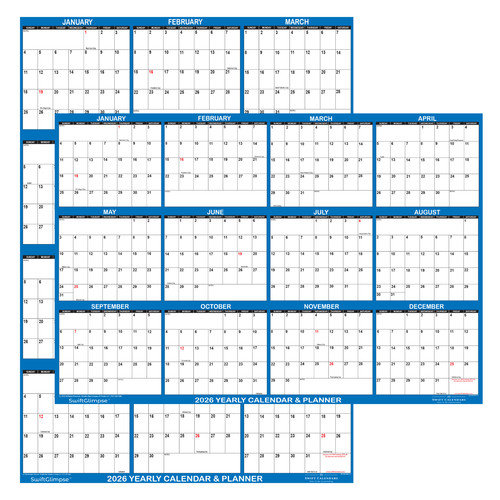 24" x 36" SwiftGlimpse 2026 Wall Calendar Erasable Yearly Wall Planner - NAVY