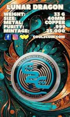 2024 Lunar Year of the Dragon 33 Gram Colorized Copper Round