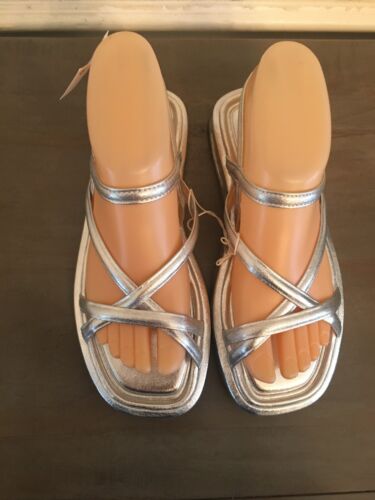 Zara TRAFALUC Metallic Silver Platform Ankle Strap Open Toe Sandals Size 6 US - Picture 2 of 4