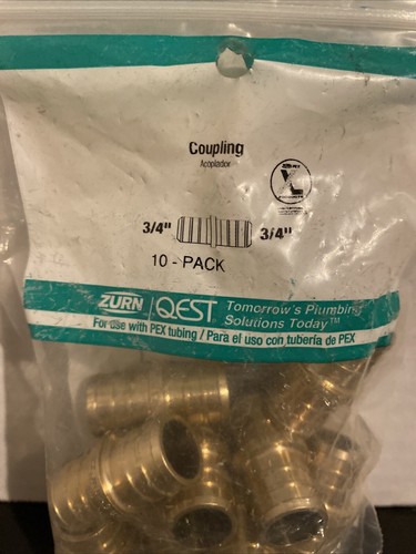 ZURN Brass Barbed Connection Coupling 3/4” Fitting Pex QQC44GX NPK10 Pack of 10 - Picture 3 of 5