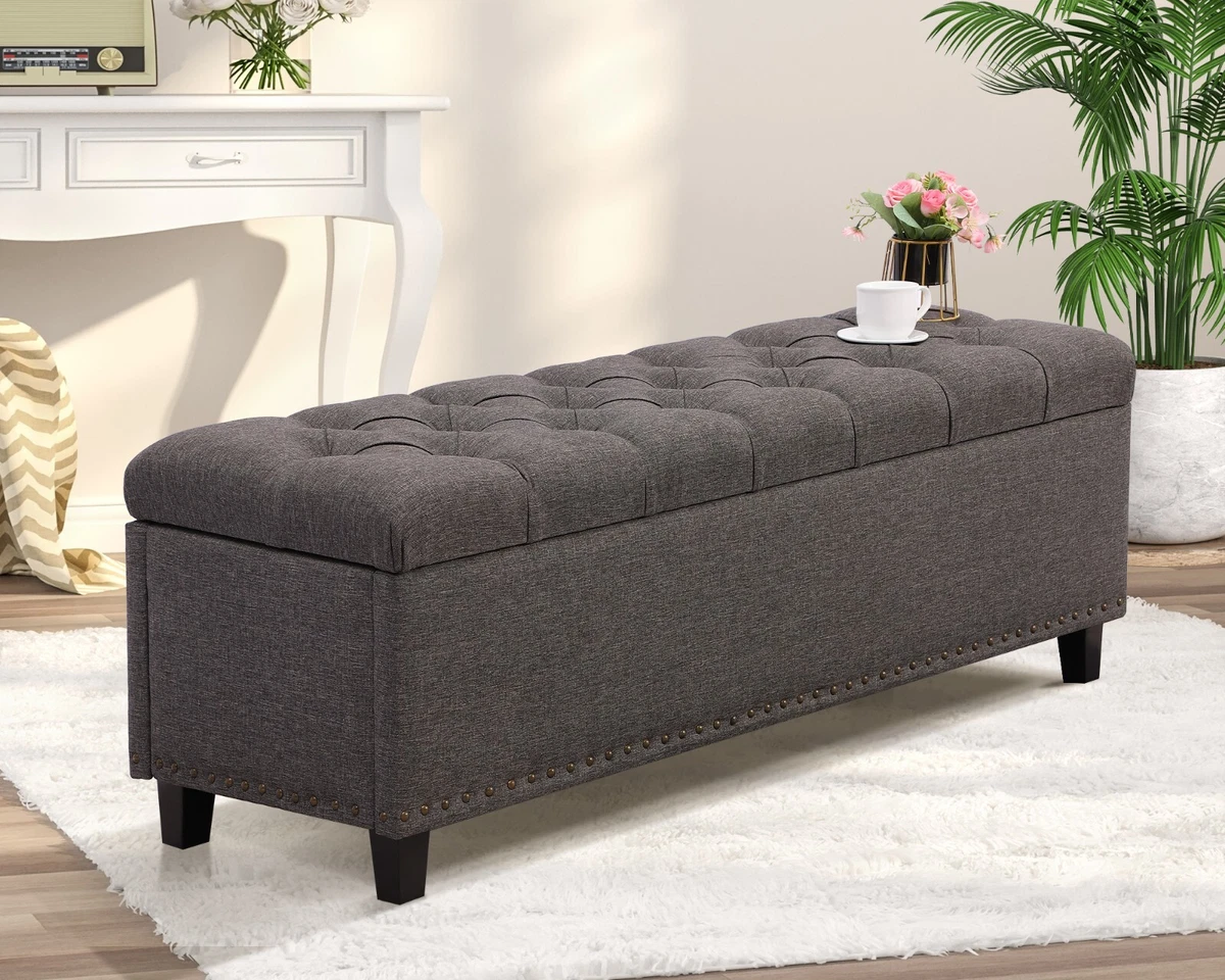 HAUSFRAU Folding Ottoman With Storage – 31.5 Inch Bench, Faux Leather, Flip-Top Lid For Living Room & Bedroom - View #2