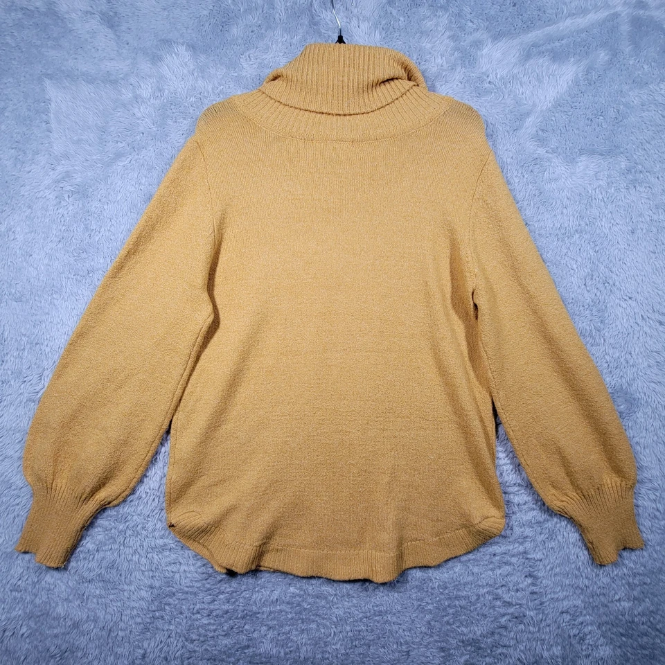 Suéter Tahari Mujer Grande Dorado Amarillo Tejido Capucha Cuello Manga Larga Suave Foto 2 de 4