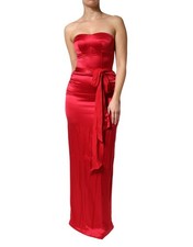 Dolce & Gabbana Red Silk Strapless Sheath Long Gown Women's Dress
