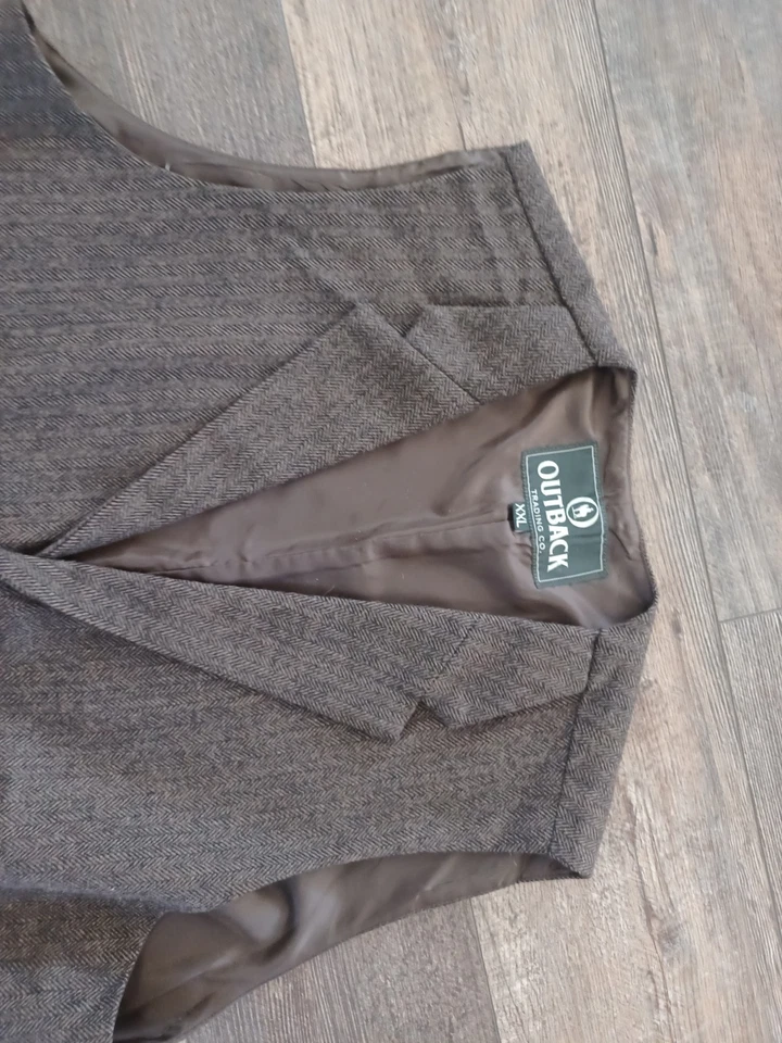 OUTBACK TRADING CO Jessie Brown wool blend HERRINGBONE Mens XXL Western Vest - Image 2 of 4