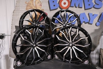 24HL21-1145 NEW HIGH LIFTER GLOSS BLACK/MACHINED 24X7 WHEELS FITS POLARIS RZR RA