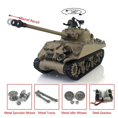 USED 1:16 Henglong TK7.0 RTR RC Tank Metal M4A3 Sherman 3898 Barrel Recoil BB IR