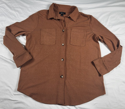 BCX Shirt Women's XL Brown Long Sleeve Button Down Quiet Luxury Modern Soft