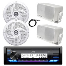 Marine Bluetooth Receiver, 2x 4" 100W + 2x 3.5'' 200W Speakers (White), Antenna
