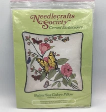 Butterflies Galore 12”x 12” Crewel Embroidery Pillow Kit Needlecrafts Society 