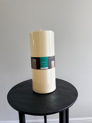 New LIGHTLi 6'' x 15'' Ivory Flameless Moving Flame Pillar Candle Indoor Outdoor