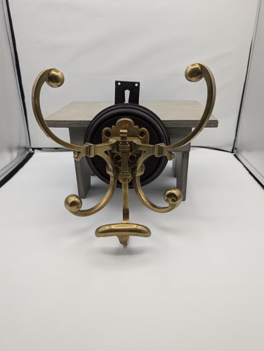 "Vintage Solid Brass Triple Swivel Coat Hook Wall Mount Wooden Plaque Victorian - Picture 1 of 3