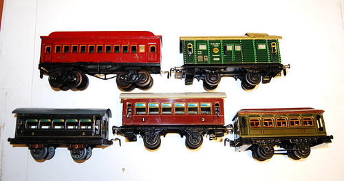 Lote 5 vagones de pasajeros antiguos Kraus Fandor escala 0 ferrocarril 820 vagones de equipaje 1123