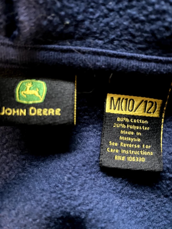 John Deere Youth Boys Blue Yellow Logo Pullover Hoodie Sweatshirt Size M (10-12) - Image 3 of 3