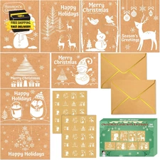Christmas Greeting Cards with Envelopes Bulk 24 Pack Cute Kraft Christmas Cards