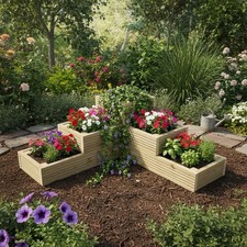 Large 3 Tier Wooden Corner Garden Planter Patio Decking Flower Pot Steps Trough