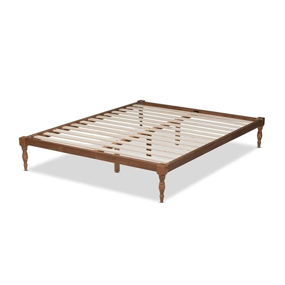 Cama Baxton Studio Iseline contemporánea de madera con plataforma queen en marrón nogal Foto 3 de 4