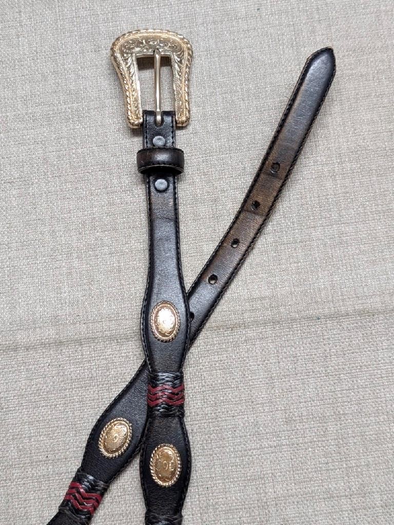 vintage JUSTIN buckle belt CONCHO cowhide leather 34 black  display picture 1