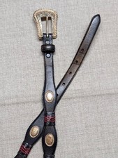 vintage JUSTIN buckle belt CONCHO cowhide leather 34 black WESTERN indian