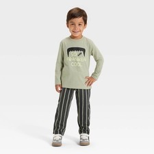 Cat & Jack Toddler Boys 2T Halloween Shirt Pants Set Green French Terry