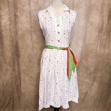 Vintage 60s Handmade Polka Dot Shirt Waist Fit  Flare Midi Dress Belted Retro