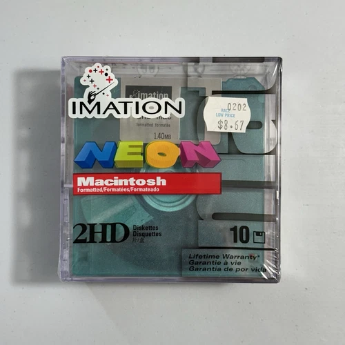 Imation Neon Diskettes 3.5" 1.44 MB Macintosh Formatted 2HD Floppy Disks 10 Pack