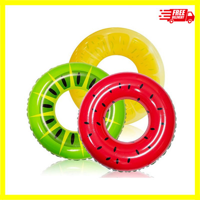 JOYIN Inflatable Swim Tube Raft (3 pack) with Summer Fruits Painting, Pool Toys