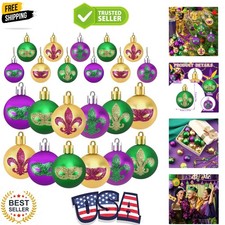 24Pcs Mardi Gras Hanging Ball Ornaments Mardi Gras Glitter Hanging Ball Decor...