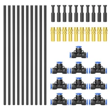 Brass Misting Nozzles with Tee Fittings – 12" Hose, 360° Adjustable Spray for...