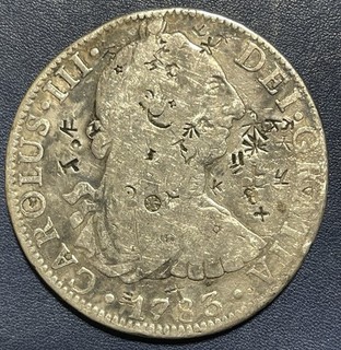 1783 Mexico 8 Reales Mo FF Carolus III Spanish Silver Coin (CHOPMARKS)