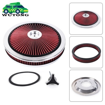 14'' x 2'' Red Air Cleaner Set Thru High Flow Washable w/ Chrome Lid For SBC BBC