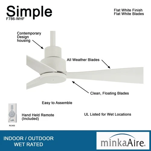 Minka Aire Simple 44"  - Flat White 3-Blade Remote Control - Picture 7 of 7
