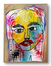 11x14  Colorful Woman Paper Original Art Expressionism Abstract Design Home Art