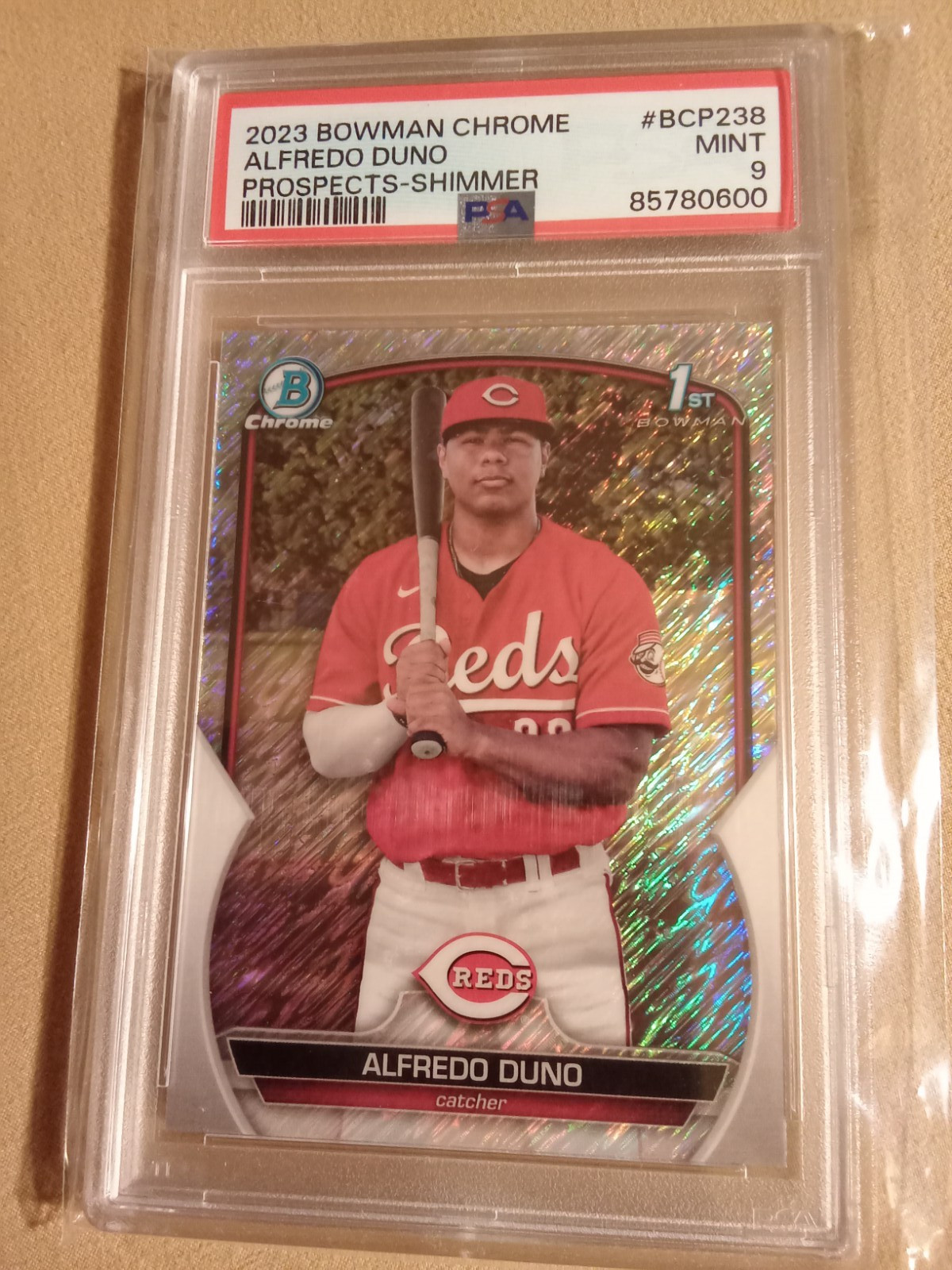 2023 Bowman Chrome Alfredo Duno SHIMMER REFRACTOR #BCP238 Graded PSA 9 Mint